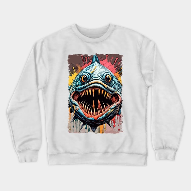 Piranha Amazon River Monster fish Abstract Fantasy Art Illustration Crewneck Sweatshirt by Naumovski